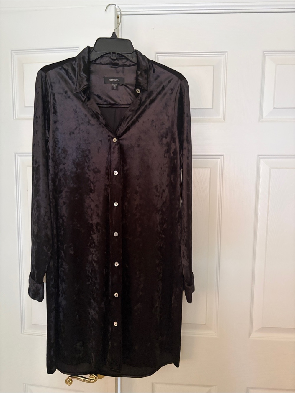 Black Velvet Button-Front Shirt Dress Karen Kane